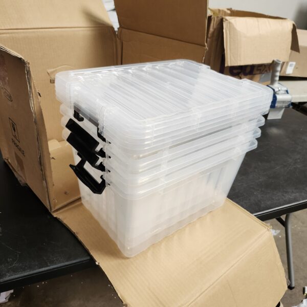 20 L Clear Storage Boxes with Lids, Plastic Lidded Box Bins Set of 4 | EZ Auction