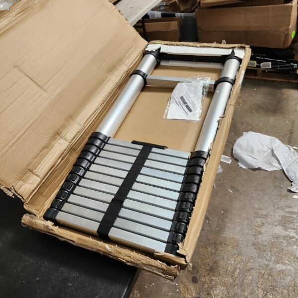 15.5FT Telescoping Ladder, Collapsible Ladder with Bottom Stabilizers, Slow Descent, and One-Key Retraction | EZ Auction