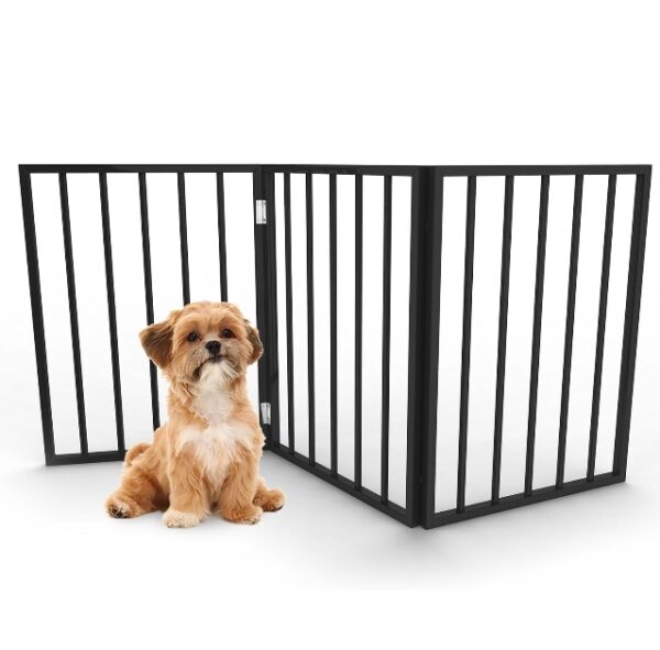 Indoor Pet Gate - 3-Panel Folding Dog Gate for Stairs or Doorways - 54x24-Inch Freestanding Pet Fence for Cats and Dogs by PETMAKER (Black) | EZ Auction