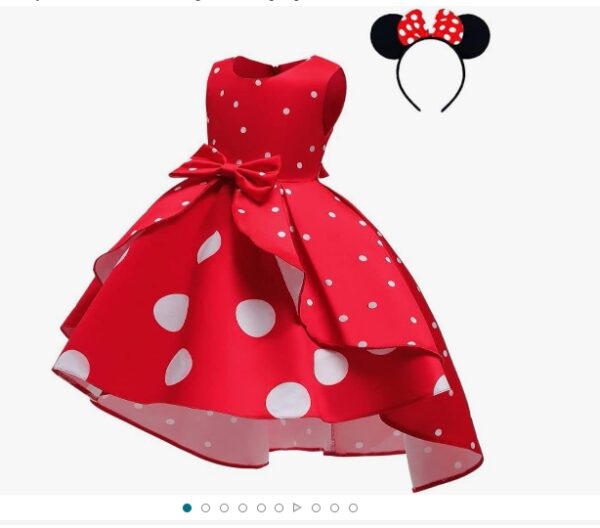 SIZE 18-24 MONTHS Girls Polka Dot Print Party Princess Dress Toddler Elegant Wedding Pageant Dresses Bowknot Mouse Ears Headwear | EZ Auction