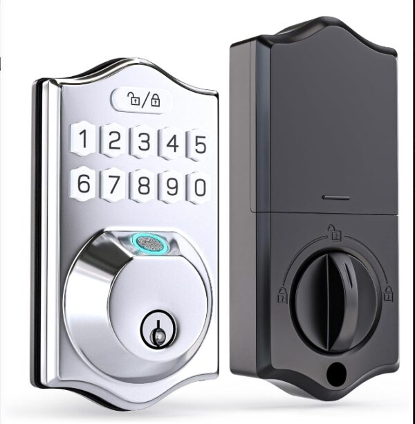 Fingerprint Door Lock - Keyless Entry Door Lock with Keypad - Electronic Keypad Deadbolt Lock - Smart Locks for Front Door - Door Lock with Code - Easy Installation (Satin Nickel) | EZ Auction