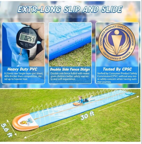 Slip Water and Slide, 30ft Extra Long Lawn Water Slides for Kids Adults, Double Lanes Racing Backyard Summer Sprinkler and Splash Water Toy, XL Slip Waterslide | EZ Auction