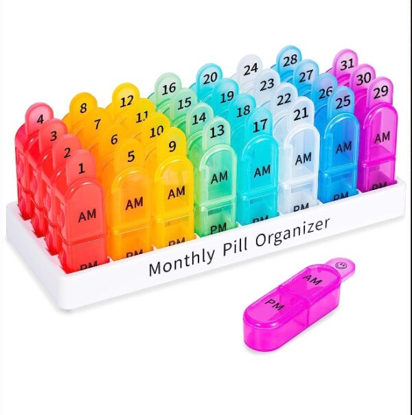 Daviky Monthly Pill Organizer 2 Times a Day, 30 Day Pill Box AM PM, One Month Pill Box Organizer AM PM, 31 Day Pill Organizer Twice a Day AM PM to Hold Vitamins, Supplements and Medication | EZ Auction