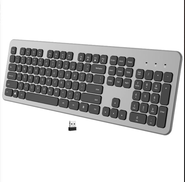 Wireless Keyboard,Quiet 2.4Ghz Computer Keyboard, Slim 104 Keys Full Size PC Keyboard with Metal-texture Panel,Enlarged Indicator,Numeric Keypad for Laptop,Desktop,Surface,Chromebook,Notebook | EZ Auction