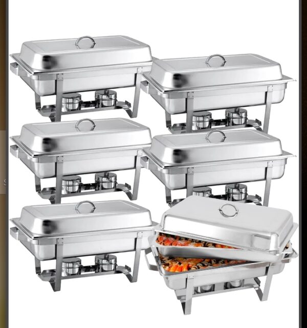 Nova Microdermabrasion 6 Pack Chafing Dish Buffet Set 8 Qt Stainless Steel Complete Chafer Set Catering Warmer Set with Water Pan, Fuel Holder for Parties, Dinners, Catering, Buffet and Weddings | EZ Auction