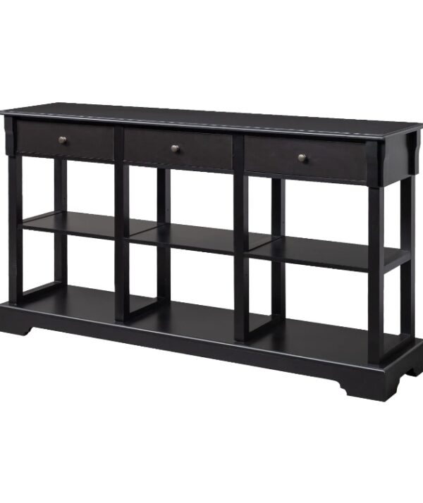 Retro Sideboard Buffet Cabinet - Kitchen Buffet Cabinet with Open Shelves and 3 Drawers - Console Table and Cupboard - Accent Storage Cabinet for Entryway, Living Room, and Dining Room - Black | EZ Auction