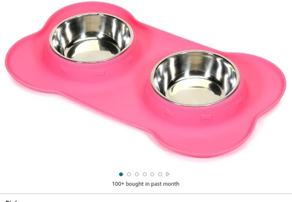 AsFrost Dog Food Bowls Stainless Steel Pet Bowls & Dog Water Bowls & Cat Bowls for Food and Water No-Spill Non-Skid Silicone Mat, Feeding Bowls with Dog Bowl Mat for Dogs Cat Dood Dish, Pink, 12oz | EZ Auction