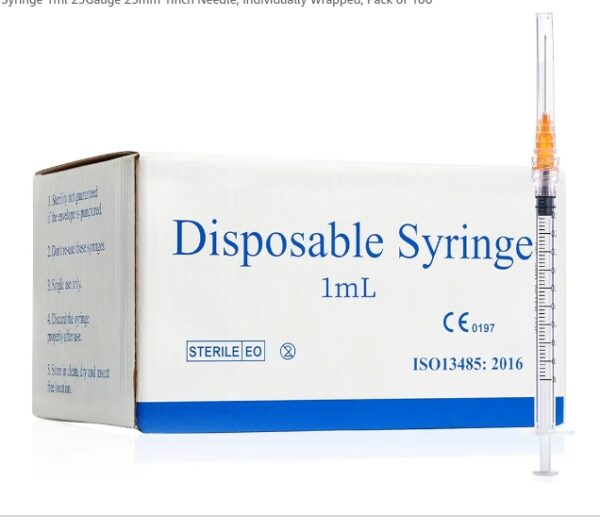 Disposable Syringe 1ml 25Gauge 25mm 1Inch Needle, Individually Wrapped, Pack of 100 | EZ Auction