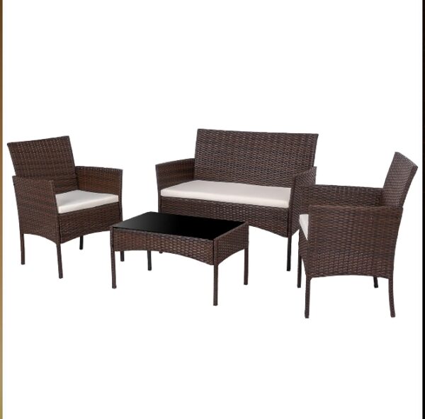 4 Piece Outdoor Patio Furniture Sets, Small Wicker Patio Conversation Furniture Rattan Chair Set with Tempered Glass Coffee Table for Backyard Porch Garden Poolside Balcony | EZ Auction