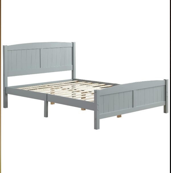 Full Bed Frame No Box Spring Needed Full Pine Single-Layer Core Vertical Stripe Full-Board Curved Bed Head with The Same Bed Foot Wooden Bed 77.8 x 56.5 x 37.8 in. Gray | EZ Auction