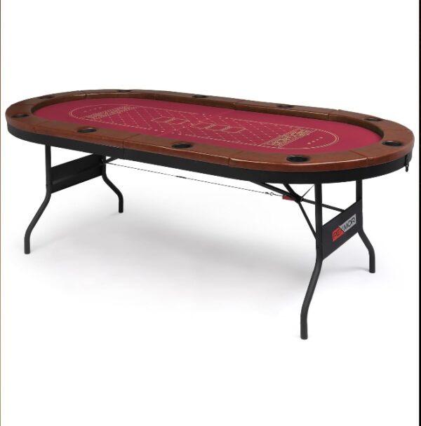 PEXMOR 10 Player Foldable Poker Table, Folding Texas Holdem Blackjack Casino Game Table w/Deeper Stainless Steel Cup Holders| Casino-Grade Felt| Water-Resistant Cushioned Rail, Fully Assembled | EZ Auction