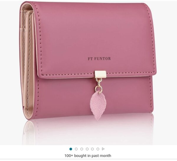 FT FUNTOR RFID Wallets for Women, Leaf Card Holder Trifold Ladies Wallets Coins Zipper Pocket with ID Window Deep Pink | EZ Auction