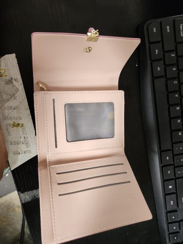 FT FUNTOR RFID Wallets for Women, Leaf Card Holder Trifold Ladies Wallets Coins Zipper Pocket with ID Window Deep Pink | EZ Auction