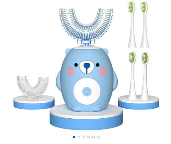 Kids Electric U Shaped Toothbrush, Childrens Toothbrush with 6 Soft Brush Heads Automatic Sonic Toothbrush Rechargeable with 6 Cleaning Modes - (Age2-7 Blue) | EZ Auction