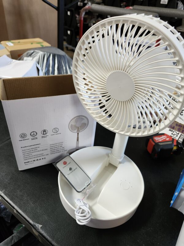 Portable Desk Fan,Foldable Fan Pedestal Stand Floor Fan with Remote Controller Adjustable Height from 14.2'' to 39'', 4 Speeds, 7200mAh Rechargeable Telescopic USB Charging | EZ Auction