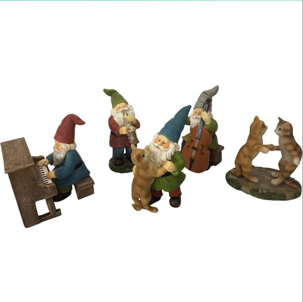 GlitZGlam Happy Miniature Gnomes and Cats Dancing Celebration! - 6-Piece Musical Garden Gnome Set for The Miniature Fairy Garden | EZ Auction