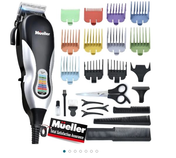 Mueller Ultragroom Hair Clipper and Trimmer, Pro Colored Haircutting Kit, for Men and Women, 12 Guide Combs, All-in-One Trimmer for Hair Beards Head Body Face | EZ Auction