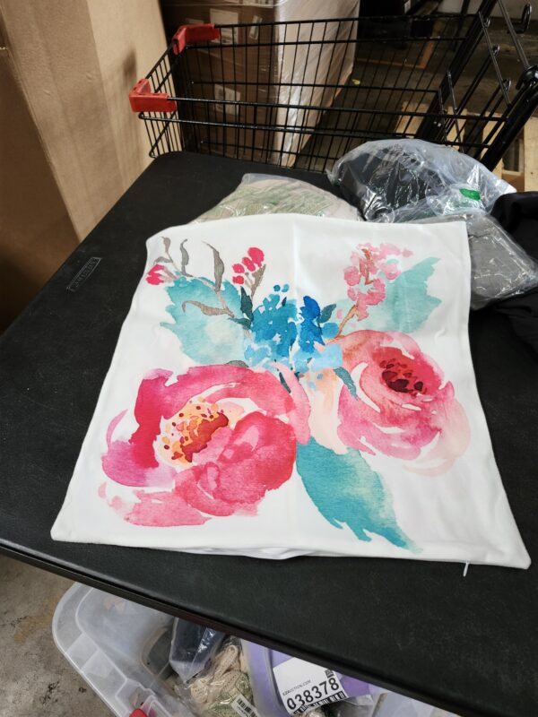 Emvency Throw Pillow Cover Watercolor Peonies Pink Turquoise Summer Bouquet Decorative Pillow Case Girly Home Decor Square 18 x 18 Inch Cushion Pillowcase | EZ Auction