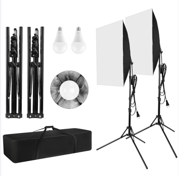 Photography Softbox Lighting Kit Professional Studio 2 28 x 20inch Softbox + 2 23W Light Bulb + 2 2m Light Stand + 1 Carrying Bag for Studio Portrait Product Video Photography | EZ Auction