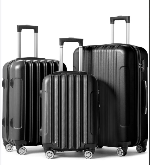 Luggage Set of 3 Hardside Carry on Suitcase Sets with Spinner Wheels & TSA lock, Portable Lightweight ABS Luggages for Travel, Business - Black(20/24/28) | EZ Auction