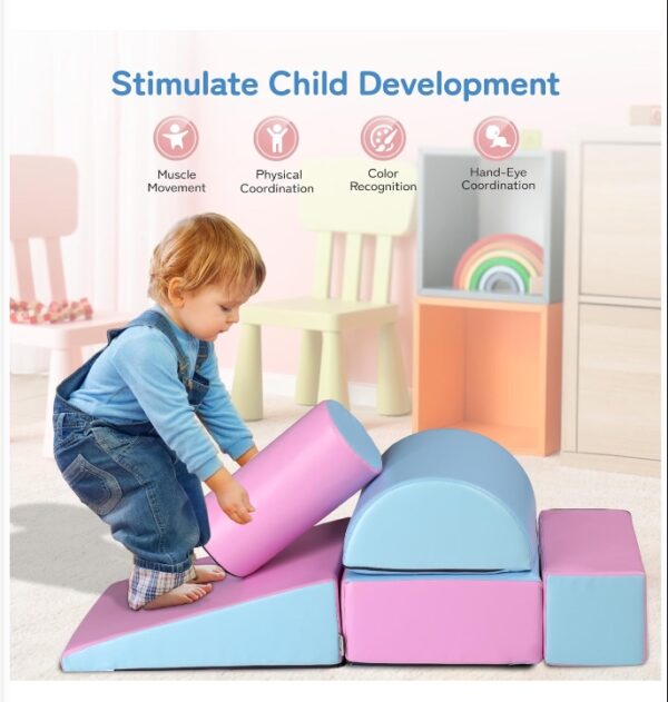 Soft Foam Climbing Blocks 5-Pieces Set, Climb and Crawl Foam Blocks, Beginner Toddler Climber Set with Slide & Ramp, Indoor Active Play Structures for Baby and Toddlers Age 1-3 | EZ Auction