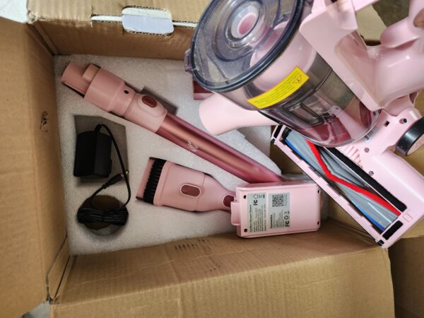 ***USED***Homeika- Pro Version- 28k PA Cordless Vacuum- Digital Display- 50 Min Run Time- 3 Speeds- Telescopic – 300 Watts- Brushless Motor- 8 in 1- HEPA Filter- for All Floors- Detachable Battery Pink | EZ Auction