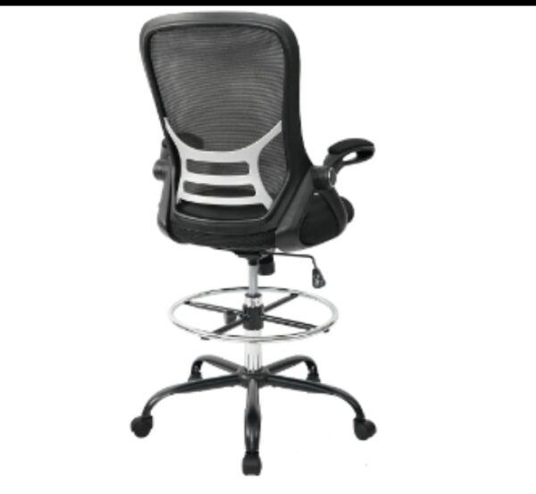 HYLONE Drafting Chair Tall Office Chair High-Back Mesh Standing Desk Stool with Adjustable Footrest Ring and Flip-Up Arms (Black) | EZ Auction