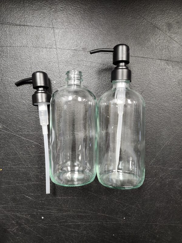 ***USED***GMISUN Glass Soap Dispenser with Pump, 2 Pack Clear Bathroom Hand Soap Dispenser with Stainless Steel Pump, 16 Oz Refillable Kitchen Hand and Dish Soap Dispensers Set, Modern liquid Pump Bottles | EZ Auction