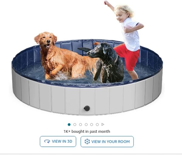 Foldable Dog Pool for Large Dogs, 63" Portable Kiddie Pool, Hard Plastic Swimming Pool & Bath Tub for Dogs & Kids, Indoor & Outdoor Pet Wading Pool | EZ Auction