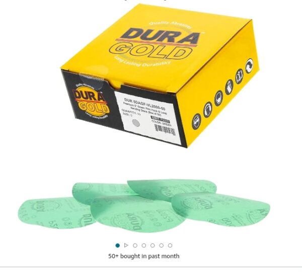 Dura-Gold Premium 5" Green Film Sanding Discs - 2000 Grit (Box of 50) - Hook & Loop Backing Sandpaper Discs for DA Sanders, Finishing Cut Abrasive, Sand Automotive Paint Car Detailing Woodworking Wood | EZ Auction