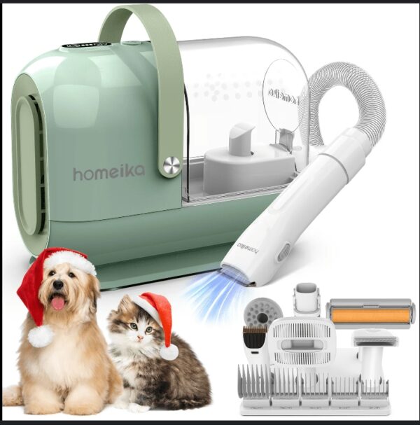 Dog Grooming Vacuum Kit, 3L Pet Grooming Vacuum with 7 Pet Grooming Tools, Dog Vacuum for Shedding Grooming at Home with Low Noise Electric Clipper and Brush, Green | EZ Auction