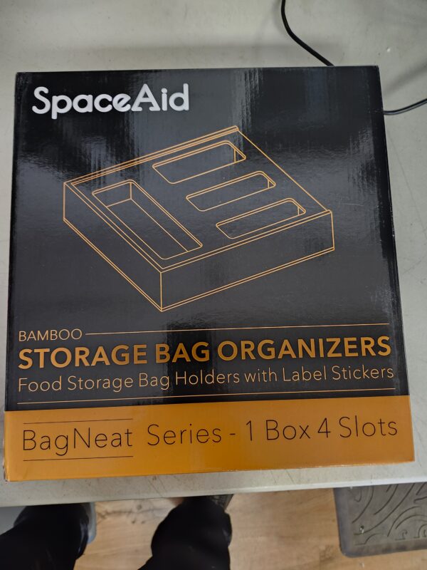 SpaceAid Bag Storage Organizer for Kitchen Drawer, Bamboo Organizer, Compatible with Gallon, Quart, Sandwich and Snack Variety Size Bag (1 Box 4 Slots), Gray | EZ Auction