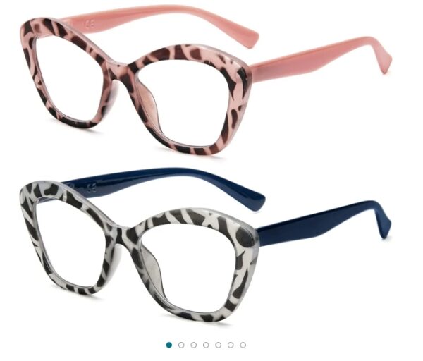 REAVEE 2 Pack Cat Eye Reading Glasses for Women, Designer Oversized Blue Light Blocking Readers Oprah Stylish with Spring Hinge, Pink and Blue 3.0 | EZ Auction