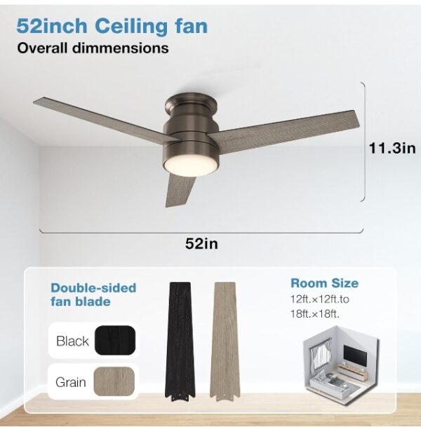 warmiplanet Flush Mount Ceiling Fan, 52-Inch, Antique Nickel, 3-Blades | EZ Auction