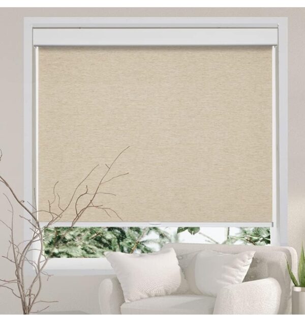 Persilux Free-Stop Cordless Blinds, Natural Woven Fabric Light Filtering Roller Shades for Windows (Khaki 47" x 72") UV Protection Privacy Roller Blinds for Indoor Windows, Home, Outdoor, Patios | EZ Auction