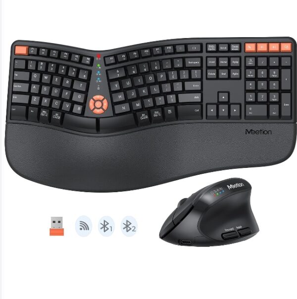 MEETION Ergonomic Keyboard and Mouse Wireless Combo, Bluetooth/2.4G Ergo Split Keyboard with Palm Rest, 4 DPI Adjustable Wireless Mouse, Full Size Rechargeable Keyboard Mouse for Windows/Mac/Android | EZ Auction