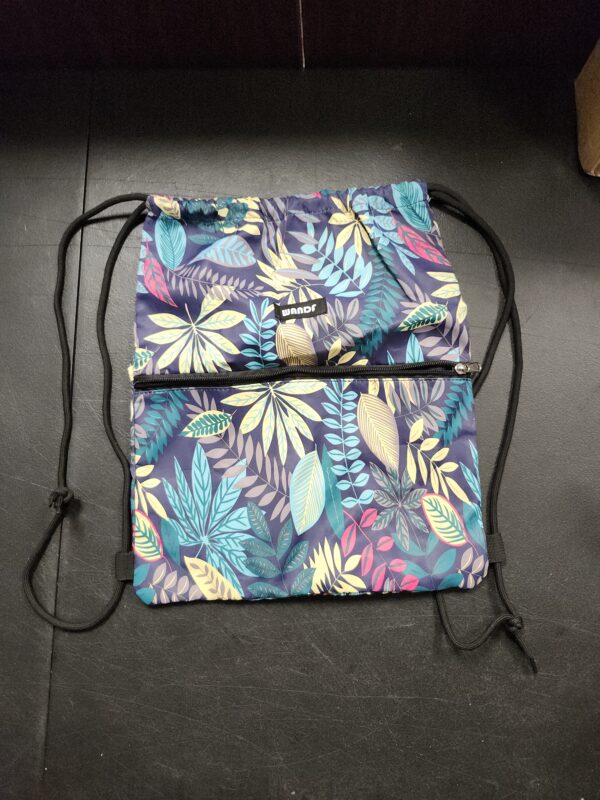 WANDF Drawstring Backpack String Bag Sackpack Cinch Water Resistant Nylon for Gym Shopping Sport Yoga (Blue Leaf.) | EZ Auction