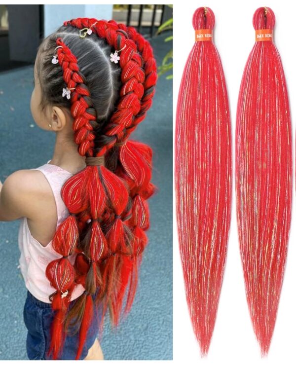 Sparkling Red Pre Stretched Braiding Hair 30 Inch Glitter Kanekalon Box Braid Hair Extensions Shinny 2 Packs Yaki Texture Pre Feathered Braids Hair Easy to Use | EZ Auction