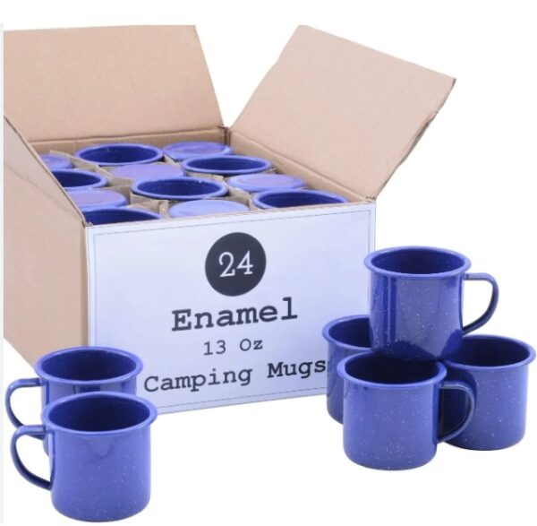 Bulk Enamel Camping Mugs, Set Of 24 - Durable, Long Lasting, Traditional 13 Ounce Blue Speckled Camping Mugs, Perfect For The Great Outdoors | EZ Auction