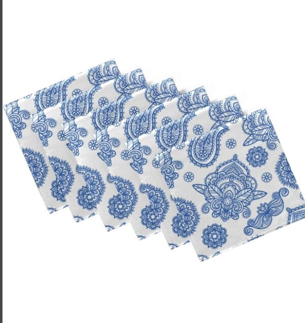 ***PHOTO FOR REFERENCE*** Beautiful Boho Paisley Pattern Cloth Napkins, Set of 6 20 x 20 Inch Soft & Comfortable Polyester Dinner Napkin for Family, Restaurant, Weddings, Parties(White Blue) | EZ Auction