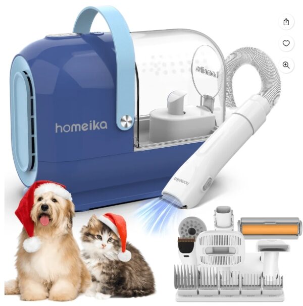 Homeika Pet Grooming Kit, 3.0L Dog Hair Vacuum Suction 99% Pet Hair, 7 Pet Grooming Tools, Storage Bag, 5 Nozzles, Quiet Pet Vacuum Groomer with Massage Nozzle for Dogs Cats, Blue | EZ Auction