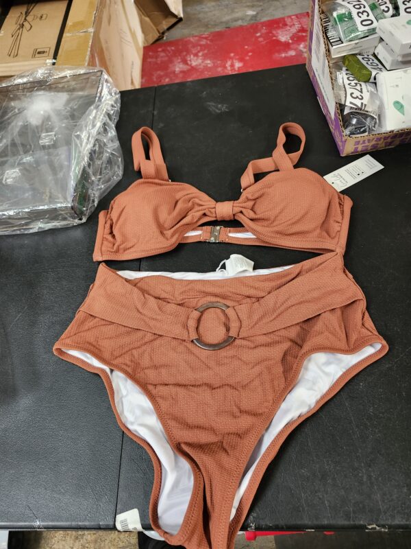 SIZE L* CUPSHE Women's Bowkont Front Bikini Set Tummy Control High Waisted Belted Bathing Suit | EZ Auction