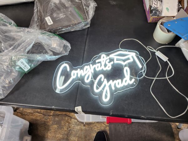 Congrats Grad Neon Sign with Graduation Cap, Warm White Congrats Grad Light Up Sign for Wall Decor, Adjustable Brightness Congrats Led Sign for Class of 2024 Party Room Dorm Backdrop Celebration Gifts | EZ Auction