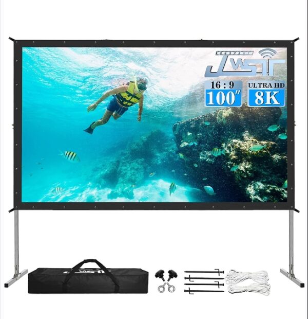 Projector Screen Indoor,JWSIT 100 inch Outdoor Movie Screen-Upgraded 3 Layers PVC 16:9 Outdoor Projector Screen,Portable Video Projection Screen with Carrying Bag for Home Theater Backyard | EZ Auction