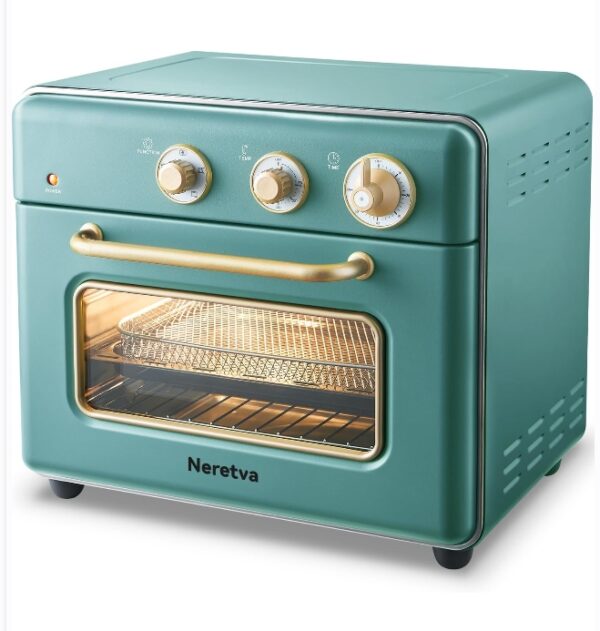 Neretva Air Fryer Toaster Oven Large 21 QT, 5 In 1 Convection Oven, Fit 8" Pizza for Family, Include 6 Accessories & Cookbook, Stainless Steel, ETL Certified, Vintage Green | EZ Auction