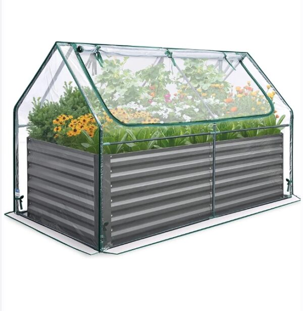 Quictent Raised Garden Bed Galvanized Raised Beds for Gardening Vegetables with Cover 6x3x2 ft Tall Metal Planter Box Outdoor Use (Clear) | EZ Auction