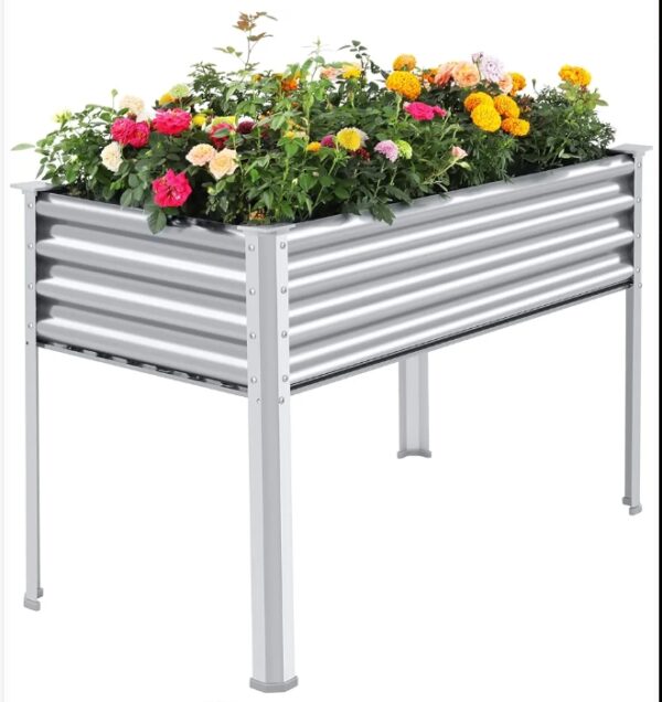 Land Guard Galvanized Raised Garden Bed with Legs, 48×24×32in Large Metal Elevated Raised Planter Box with Drainage Holes for Backyard, Patio, Balcony, 400lb Capacity | EZ Auction