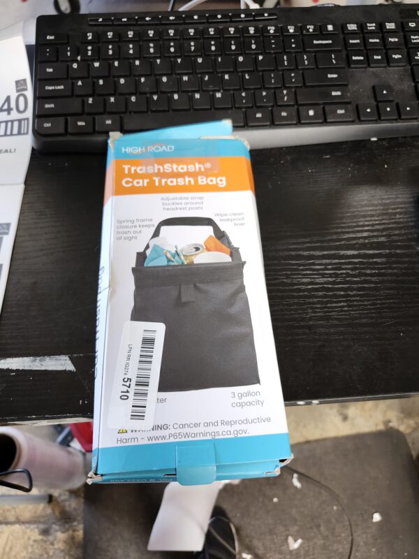 High Road TrashStash Hanging Car Garbage Bag with Push-Close Lid and Waterproof Bin for Car, SUV and Truck Seat Backs - Holds 3 Gallons of Car Trash (Black) | EZ Auction
