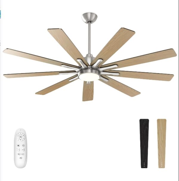 warmiplanet Ceiling Fan with Lights Remote Control, 62-Inch, Silent DC Motor, 6 Speed, Dimmable LED Light, Nickel, 9-Blades | EZ Auction