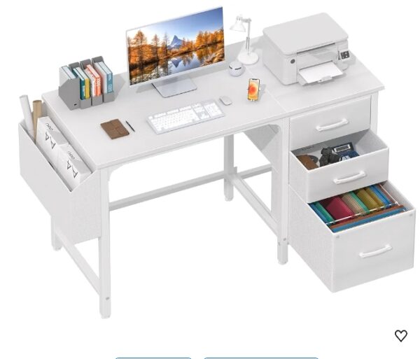 Lufeiya White Computer Desk with File Drawers Cabinet, 47 Inch Home Office Desks with Fabric Filing Cabinet for Small Space, Modern Writing Table PC Desks, White | EZ Auction